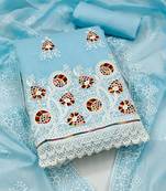 blue & white embroidered cotton unstitched dress material