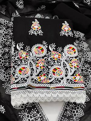 floral embroidered unstitched dress material 2