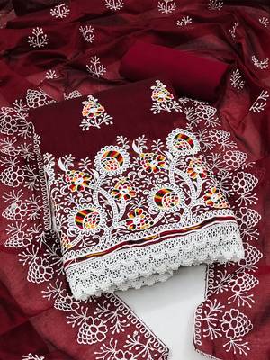 floral embroidered zari unstitched dress material 1