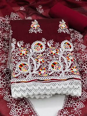 floral embroidered zari unstitched dress material 2