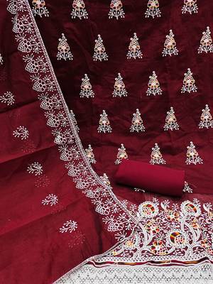 floral embroidered zari unstitched dress material 3