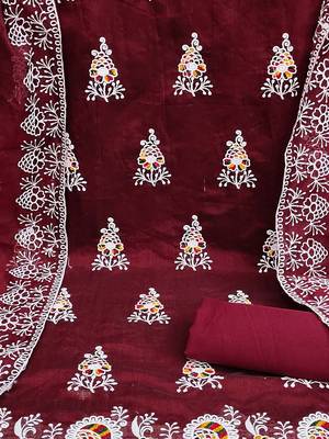 floral embroidered zari unstitched dress material 4