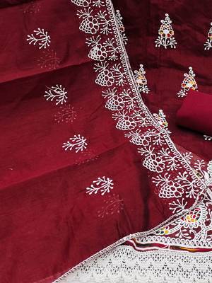 floral embroidered zari unstitched dress material 5