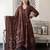 Brown printed pure cotton kurta trouser dupatta set