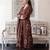 Brown printed pure cotton kurta trouser dupatta set