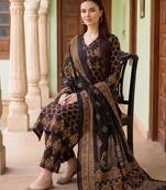 Black printed pure cotton kurta trouser dupatta set