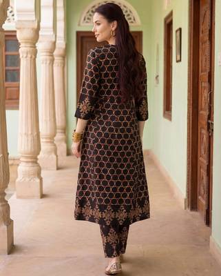 Black printed pure cotton kurta trouser dupatta set 3