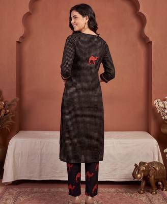 Black printed pure cotton kurta trouser dupatta set 3