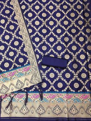 ethnic motifs woven design zari unstitched dress material 3