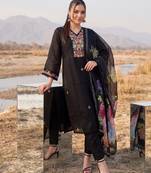 Black printed silk blend kurta trouser dupatta set