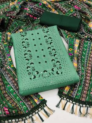 floral embroidered thread work unstitched dress material 1