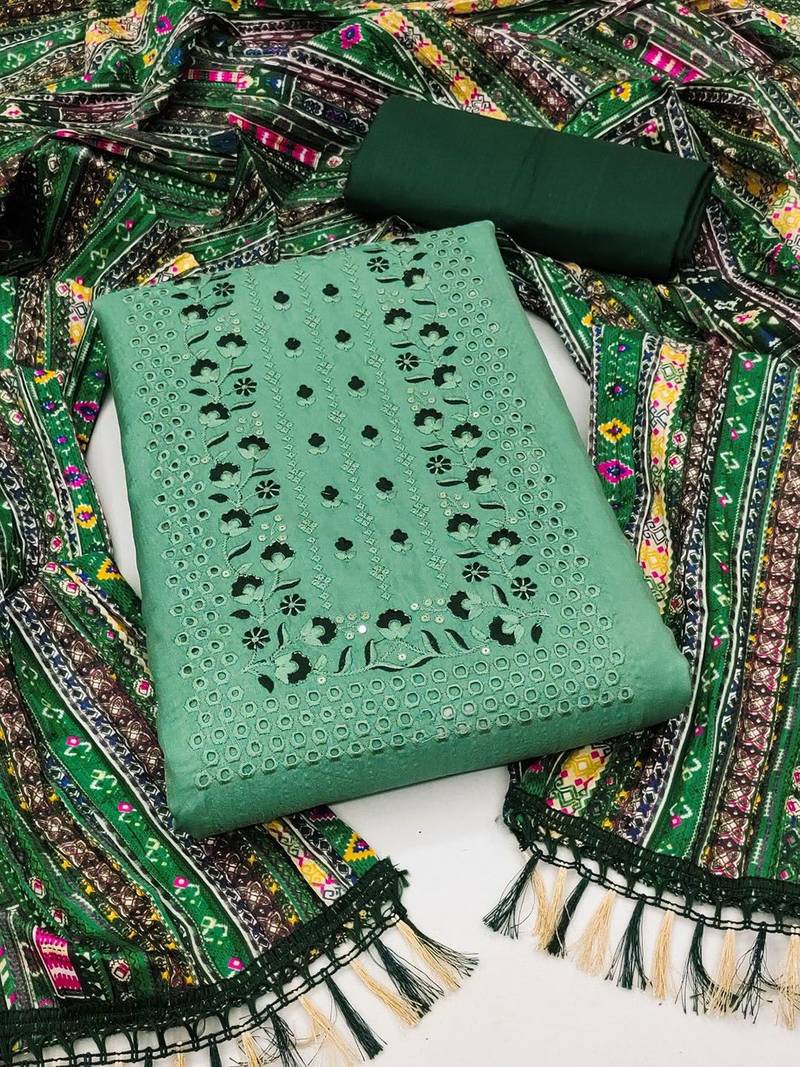 Floral Embroidered Thread Work Unstitched Dress Material
