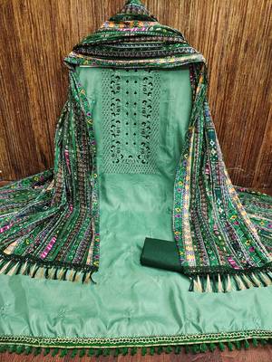 floral embroidered thread work unstitched dress material 2