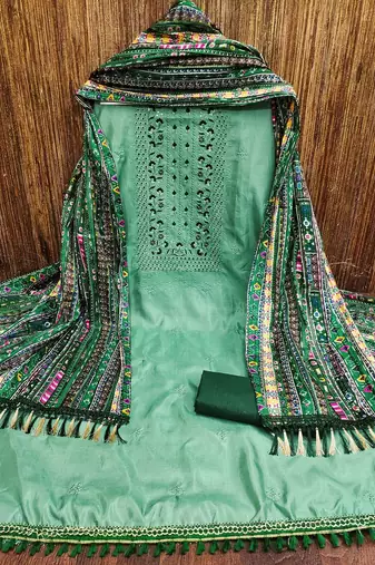 floral embroidered thread work unstitched dress material