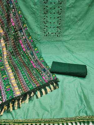 floral embroidered thread work unstitched dress material 3