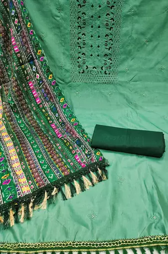 floral embroidered thread work unstitched dress material