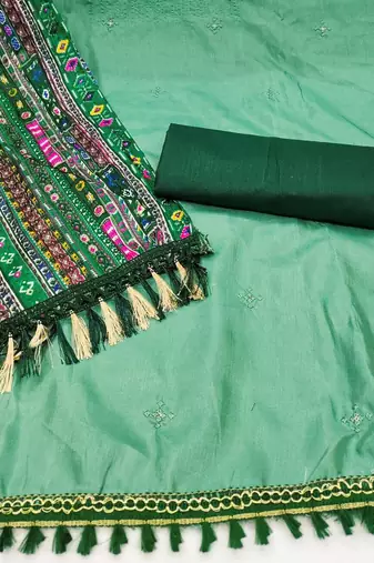floral embroidered thread work unstitched dress material
