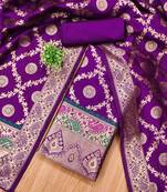 ethnic motifs woven design zari banarasi silk unstitched dress material
