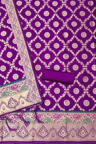 ethnic motifs woven design zari banarasi silk unstitched dress material