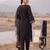 Black printed silk blend kurta trouser dupatta set