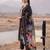 Black printed silk blend kurta trouser dupatta set