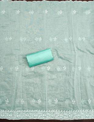 floral lucknowi embroidered cotton unstitched dress material 4