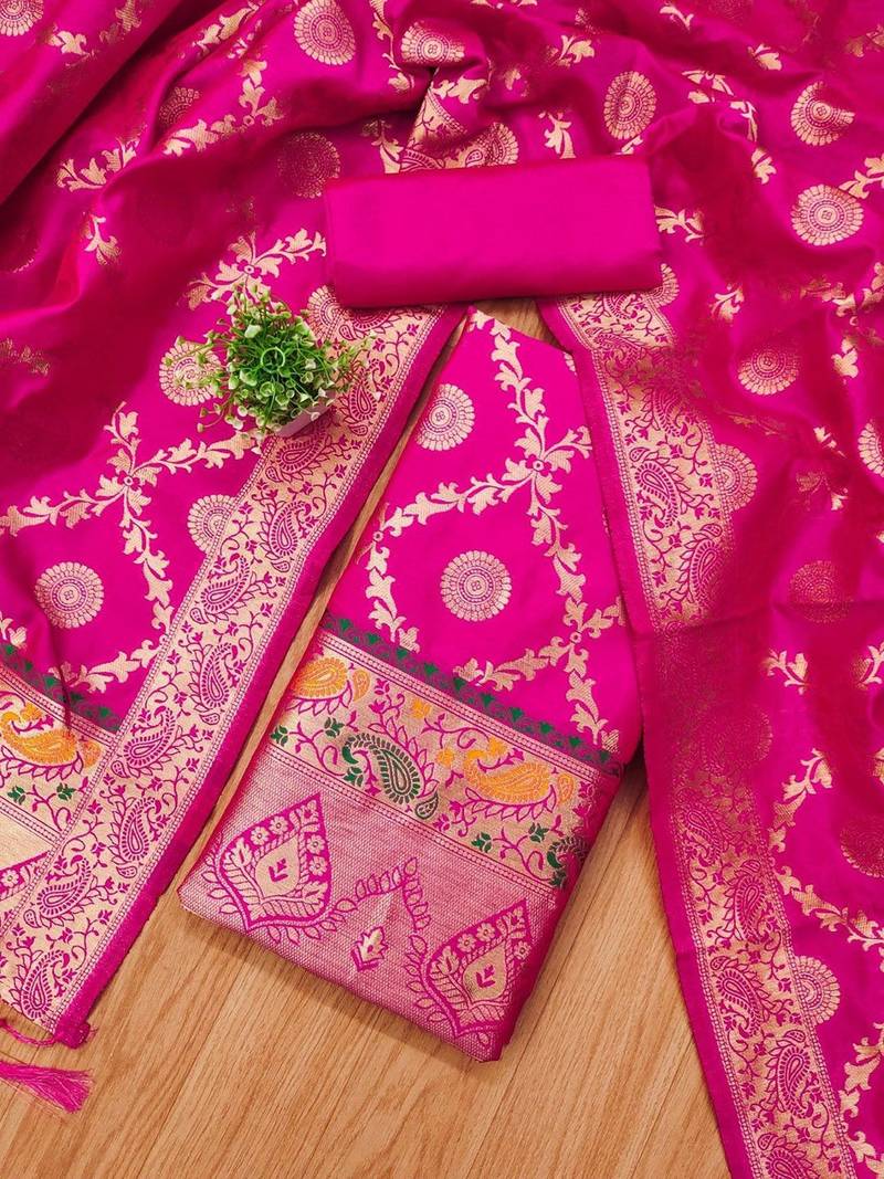 Ethnic Motifs Woven Design Unstitched Dress Material