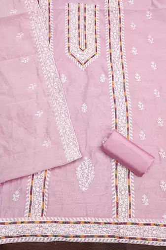floral lucknowi embroidered cotton unstitched dress material