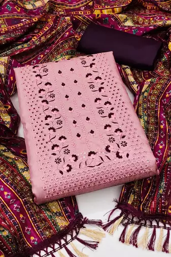 embroidered thread work unstitched dress material