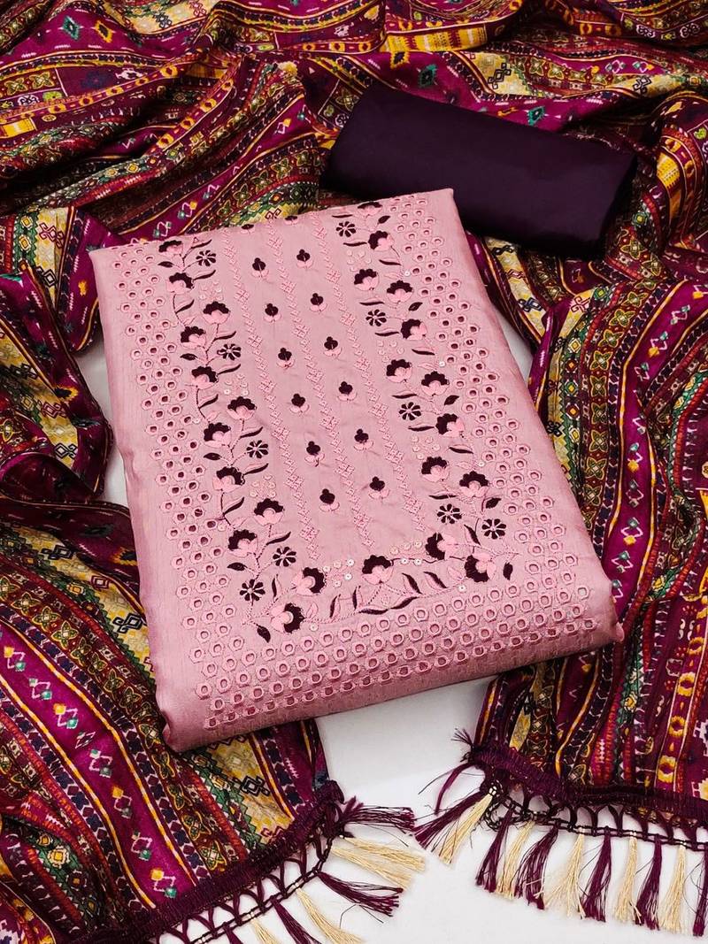 Embroidered Thread Work Unstitched Dress Material