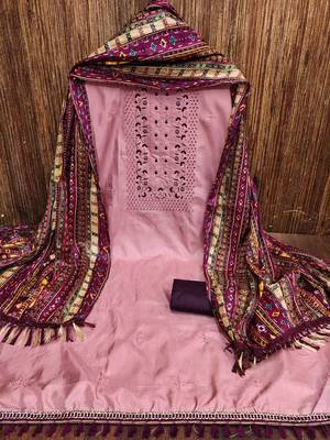 embroidered thread work unstitched dress material 2