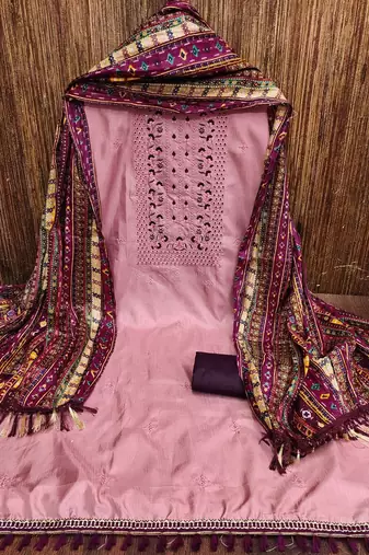 embroidered thread work unstitched dress material