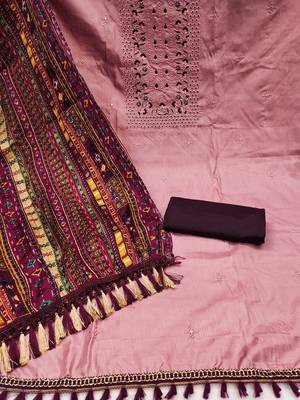 embroidered thread work unstitched dress material 3