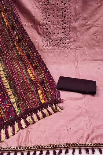 embroidered thread work unstitched dress material