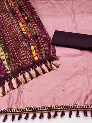embroidered thread work unstitched dress material 4