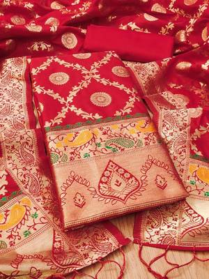 ethnic motifs woven design zari unstitched dress material 2