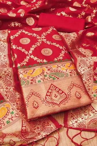 ethnic motifs woven design zari unstitched dress material