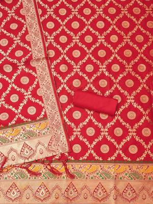 ethnic motifs woven design zari unstitched dress material 4