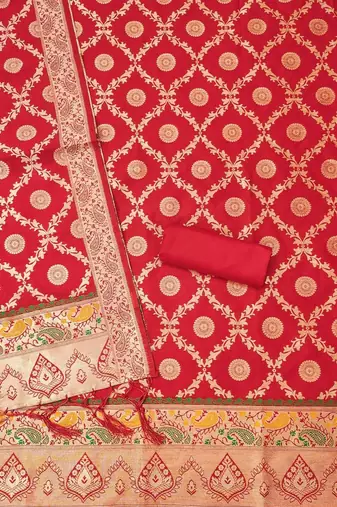 ethnic motifs woven design zari unstitched dress material