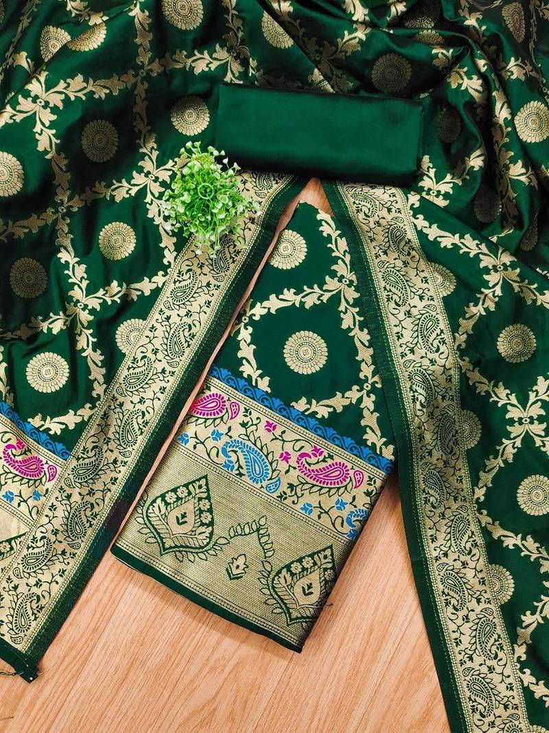 Ethnic Motifs Woven Design Zari Unstitched Dress Material