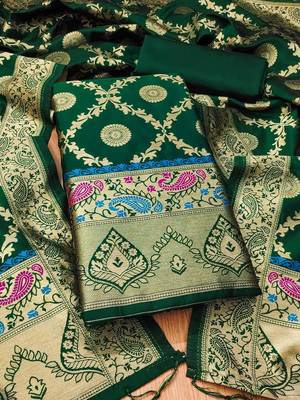 ethnic motifs woven design zari unstitched dress material 2
