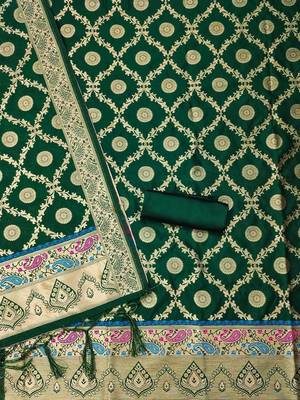 ethnic motifs woven design zari unstitched dress material 3