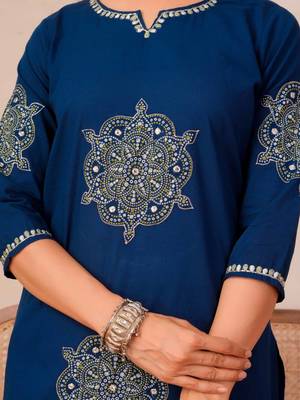 Blue printed pure cotton kurta trouser dupatta set 2