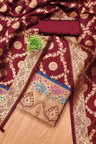 ethnic motifs woven design banarasi silk zari unstitched dress material