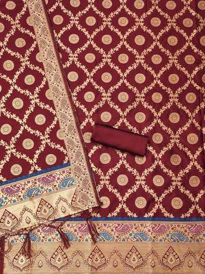 ethnic motifs woven design banarasi silk zari unstitched dress material 3