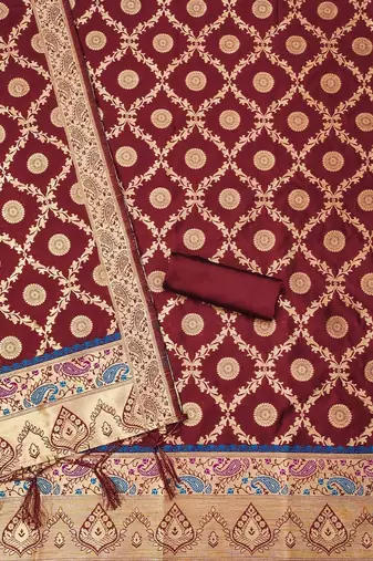 ethnic motifs woven design banarasi silk zari unstitched dress material