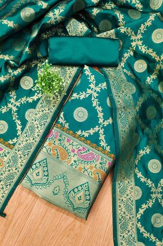ethnic motifs woven design zari unstitched dress material