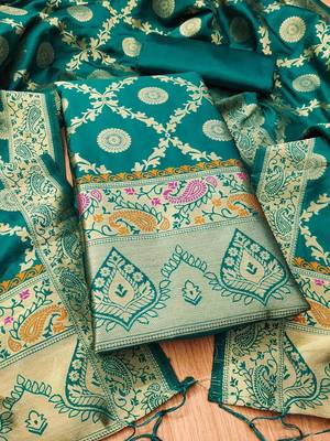 ethnic motifs woven design zari unstitched dress material 2