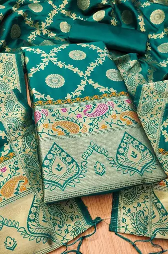 ethnic motifs woven design zari unstitched dress material