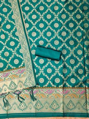 ethnic motifs woven design zari unstitched dress material 3